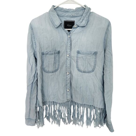 RAILS Denim Button Down Shirt S Blue Distressed Casual Western - Picture 1 of 7